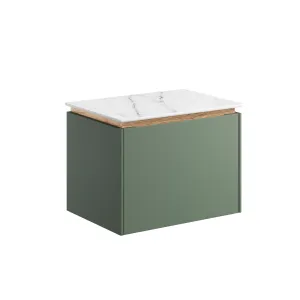 Crosswater Mada Wall Mounted Vanity Unit With Carrara Worktop - Sage Green