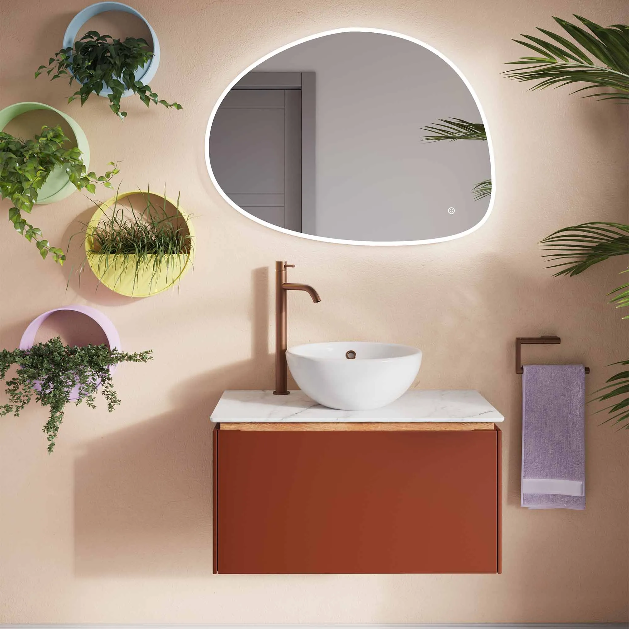 Crosswater Mada Wall Mounted Vanity Unit With Carrara Worktop - Soft Clay