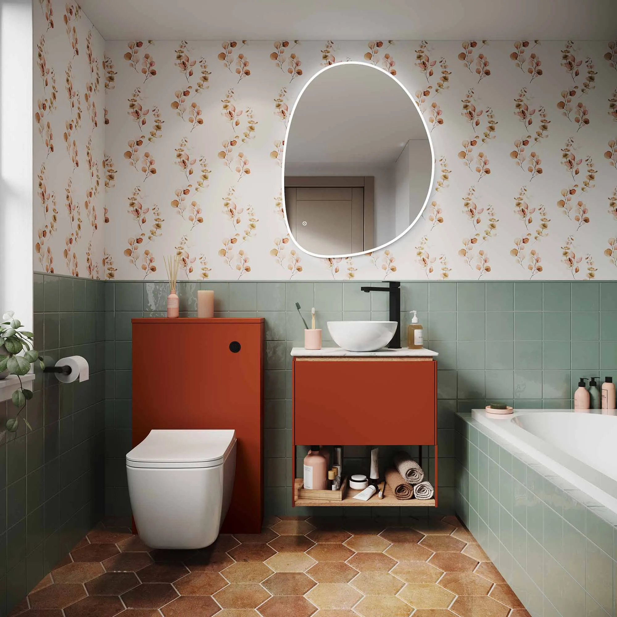 Crosswater Mada Wall Mounted Vanity Unit With Carrara Worktop - Soft Clay