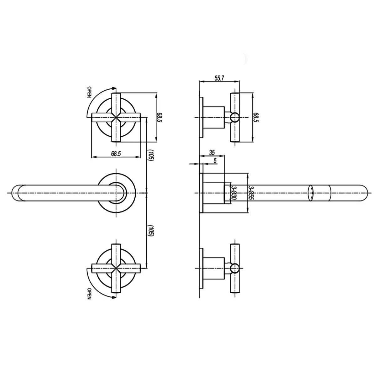 Crosswater MPRO Crosshead Highneck 3 Hole Basin Mixer Tap