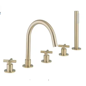 Crosswater MPRO Crosshead Highneck 5 Tap Hole Deck Mounted Bath Mixer with Shower Handset
