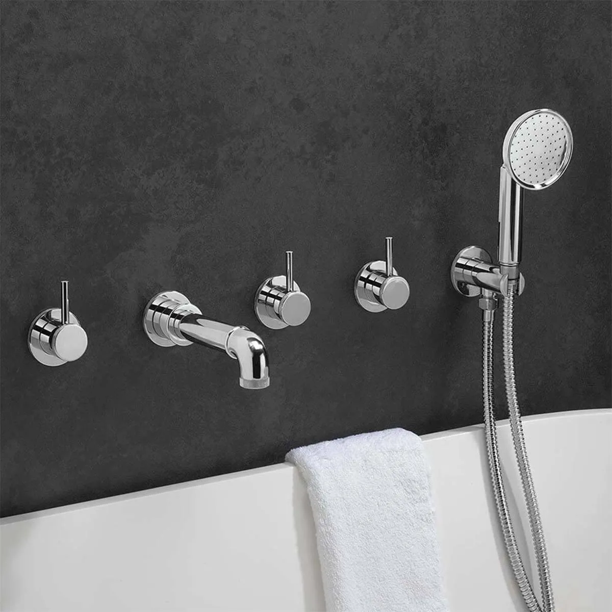 Crosswater MPRO Industrial 5 Tap Hole Wall Mounted Bath Mixer with Shower Handset