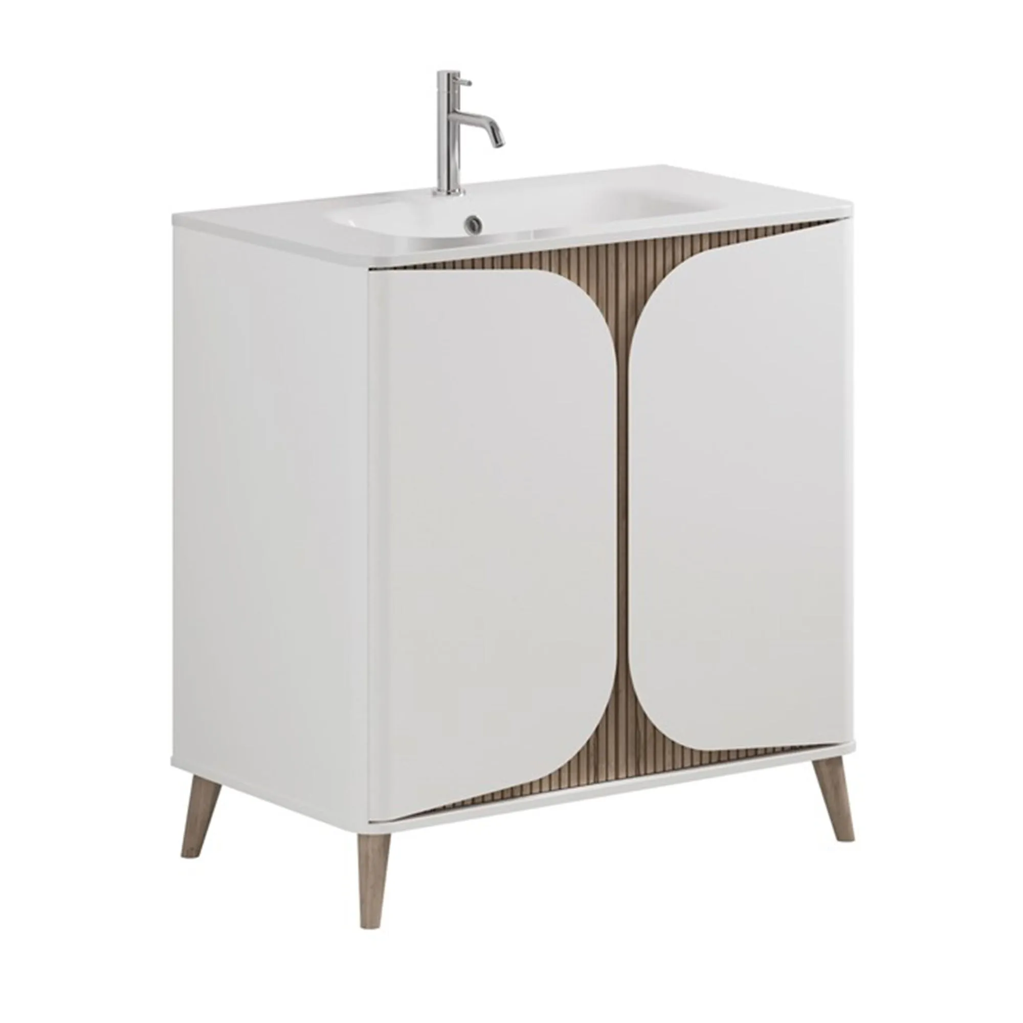Crosswater Tambour Floorstanding Vanity Unit With Basin - Matt White