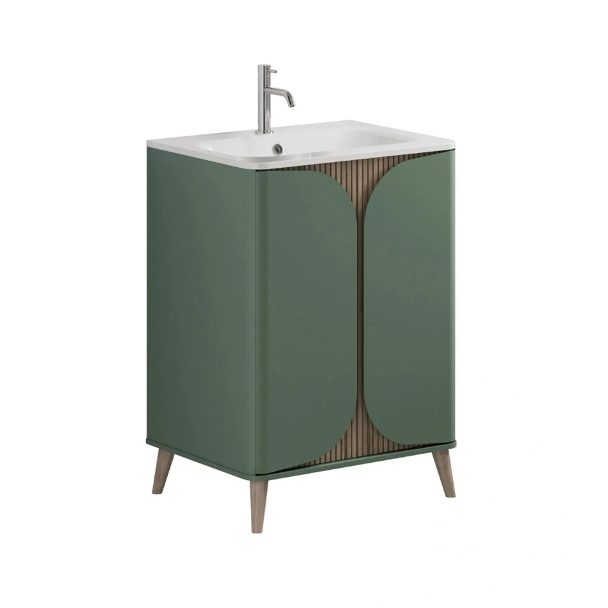 Crosswater Tambour Floorstanding Vanity Unit With Basin - Sage Green