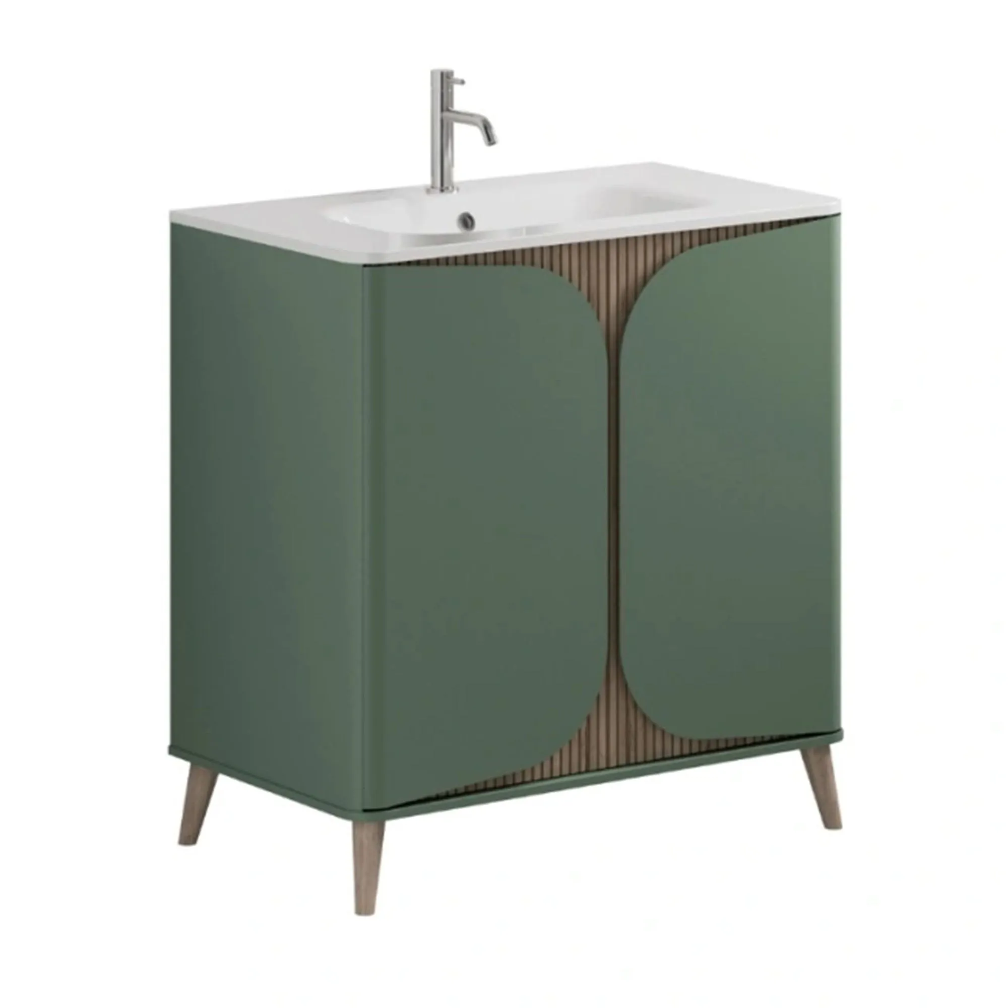 Crosswater Tambour Floorstanding Vanity Unit With Basin - Sage Green