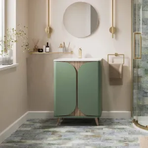 Crosswater Tambour Floorstanding Vanity Unit With Basin - Sage Green