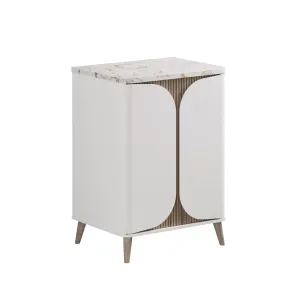 Crosswater Tambour Floorstanding Vanity Unit With Marble Effect Worktop - Matt White