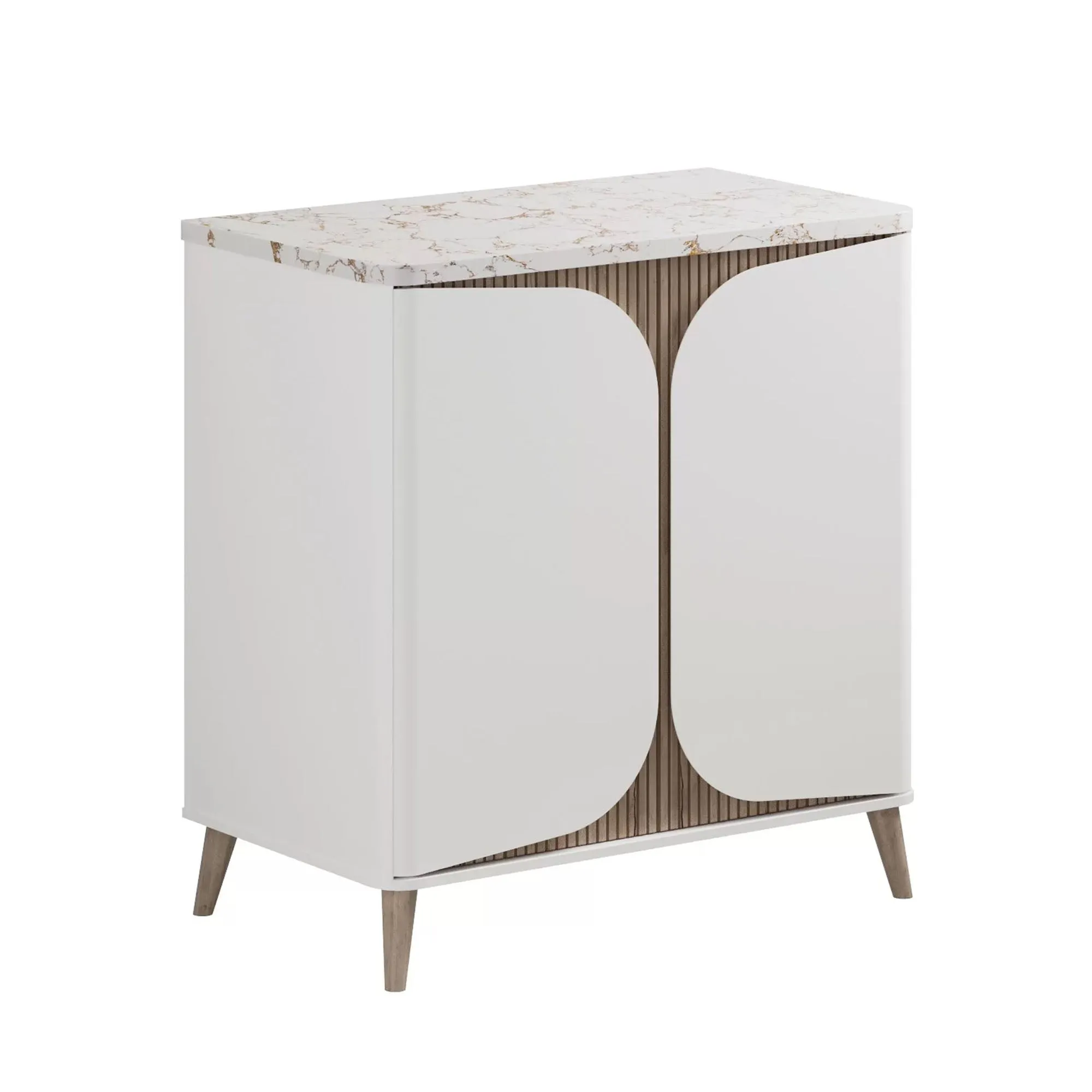 Crosswater Tambour Floorstanding Vanity Unit With Marble Effect Worktop - Matt White