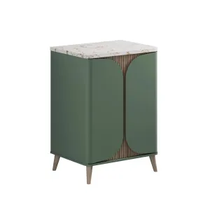 Crosswater Tambour Floorstanding Vanity Unit With Marble Effect Worktop - Sage Green