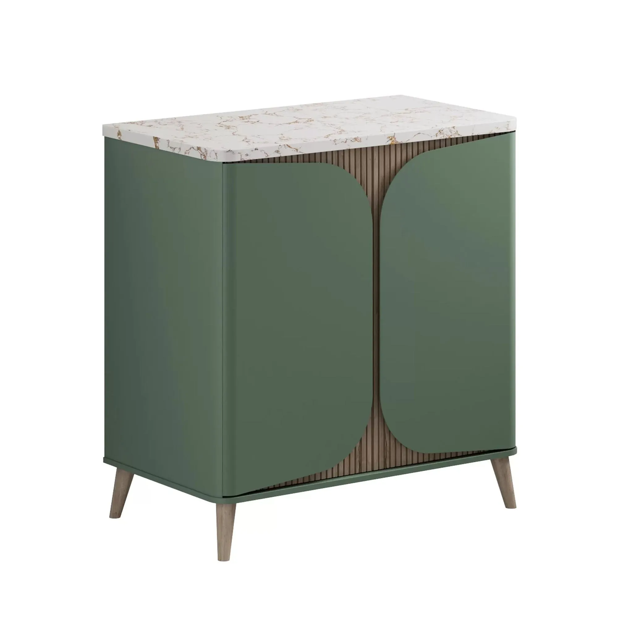 Crosswater Tambour Floorstanding Vanity Unit With Marble Effect Worktop - Sage Green