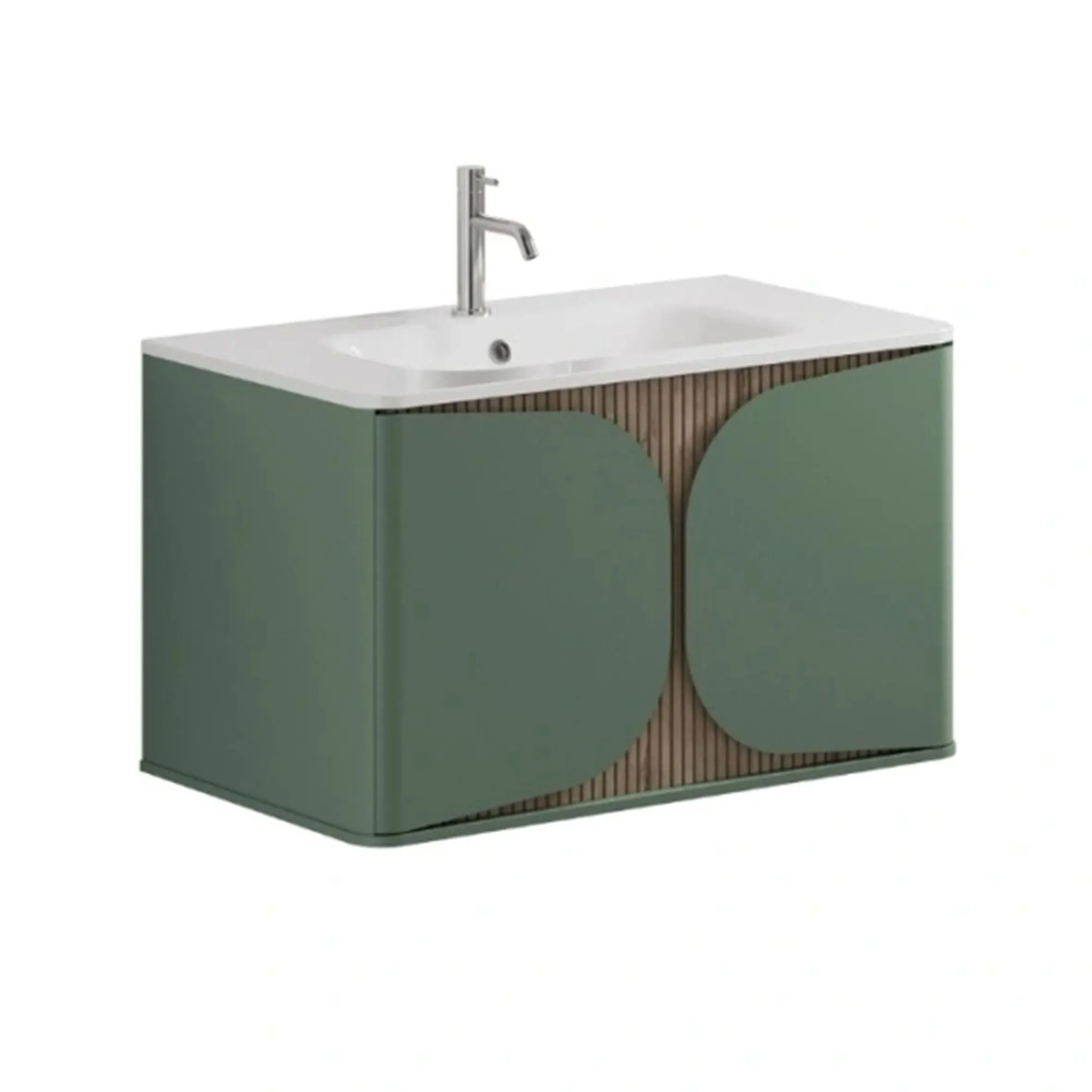 Crosswater Tambour Wall Mounted Vanity Unit With Basin - Sage Green