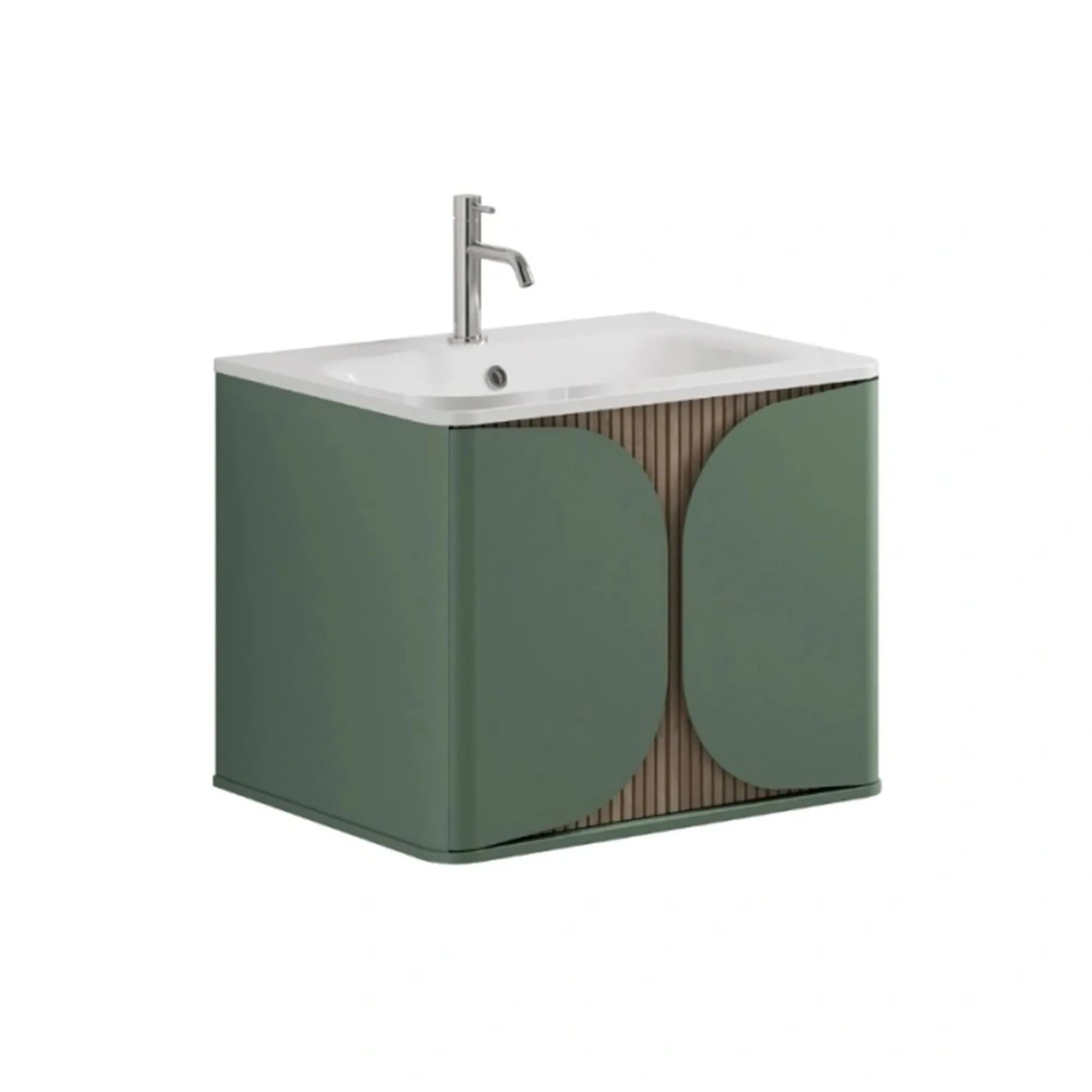 Crosswater Tambour Wall Mounted Vanity Unit With Basin - Sage Green