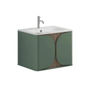 Crosswater Tambour Wall Mounted Vanity Unit With Basin - Sage Green