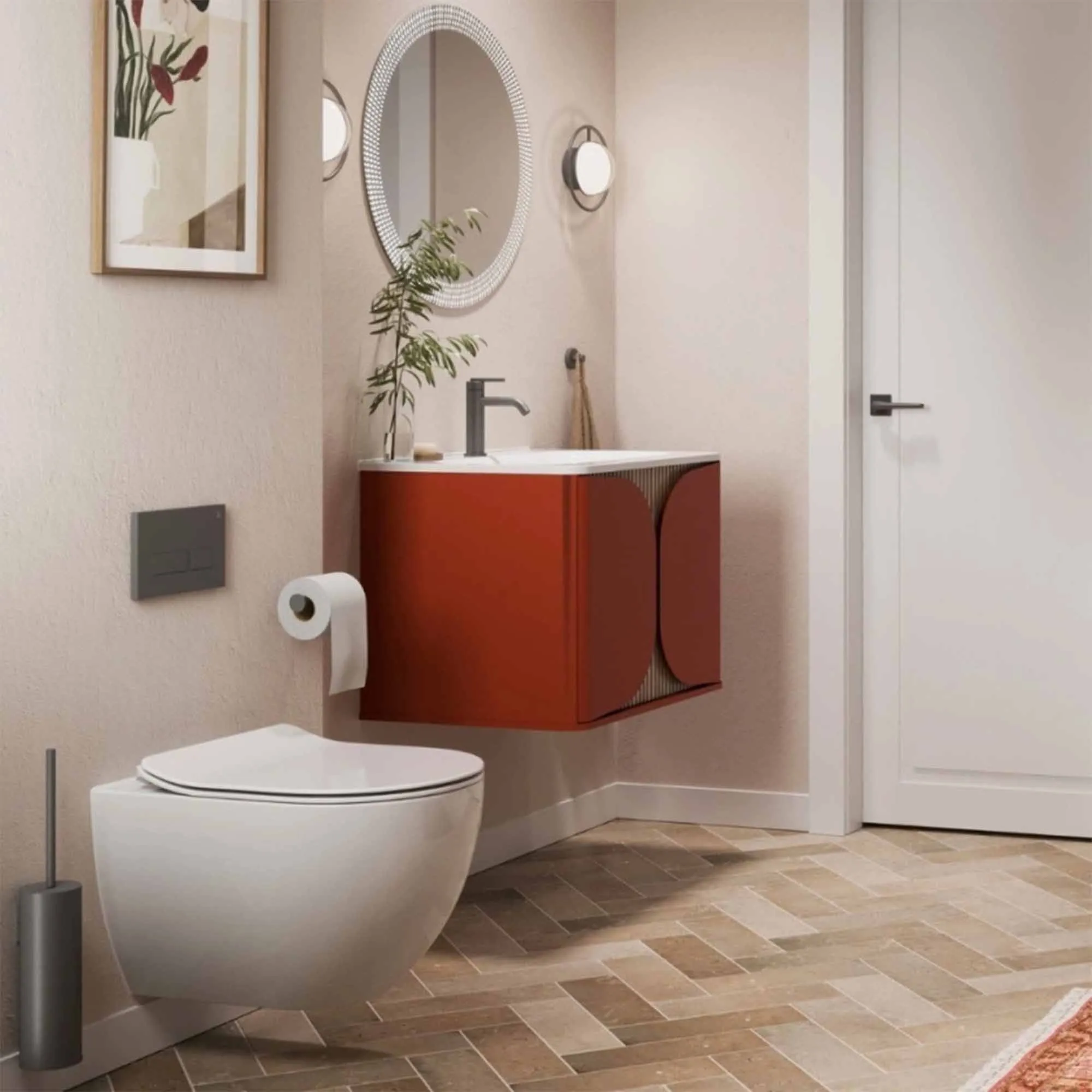 Crosswater Tambour Wall Mounted Vanity Unit With Basin - Soft Clay
