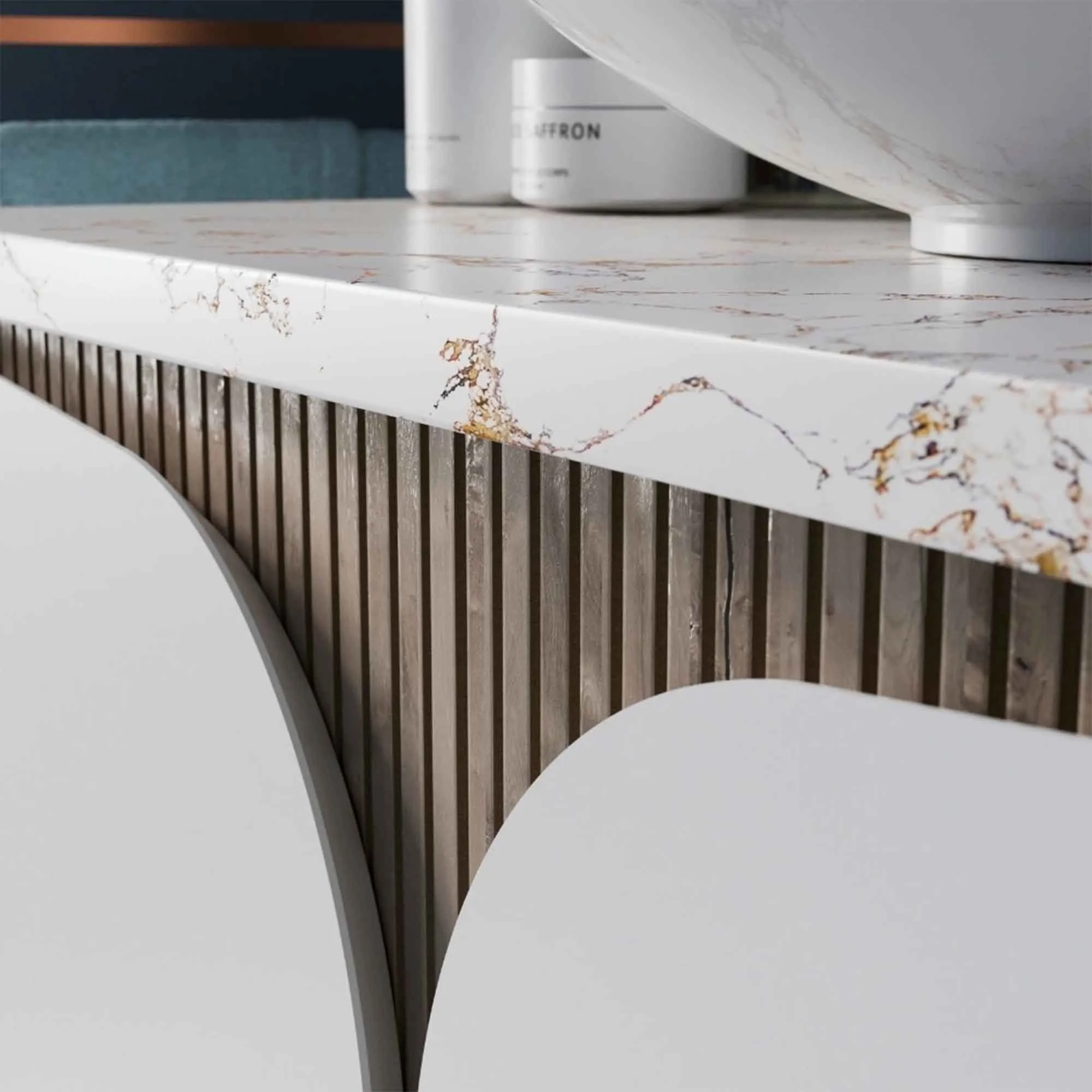 Crosswater Tambour Wall Mounted Vanity Unit With Marble Effect Worktop - Matt White