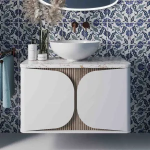 Crosswater Tambour Wall Mounted Vanity Unit With Marble Effect Worktop - Matt White