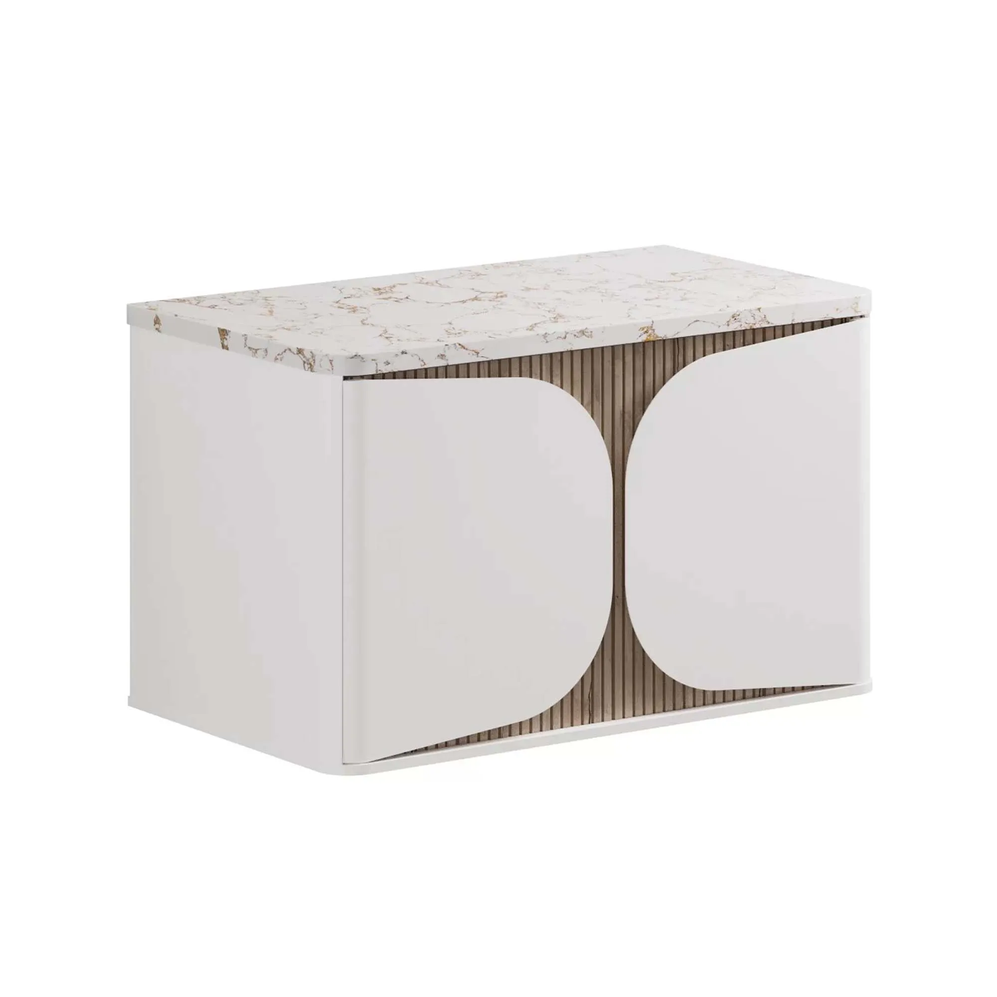 Crosswater Tambour Wall Mounted Vanity Unit With Marble Effect Worktop - Matt White