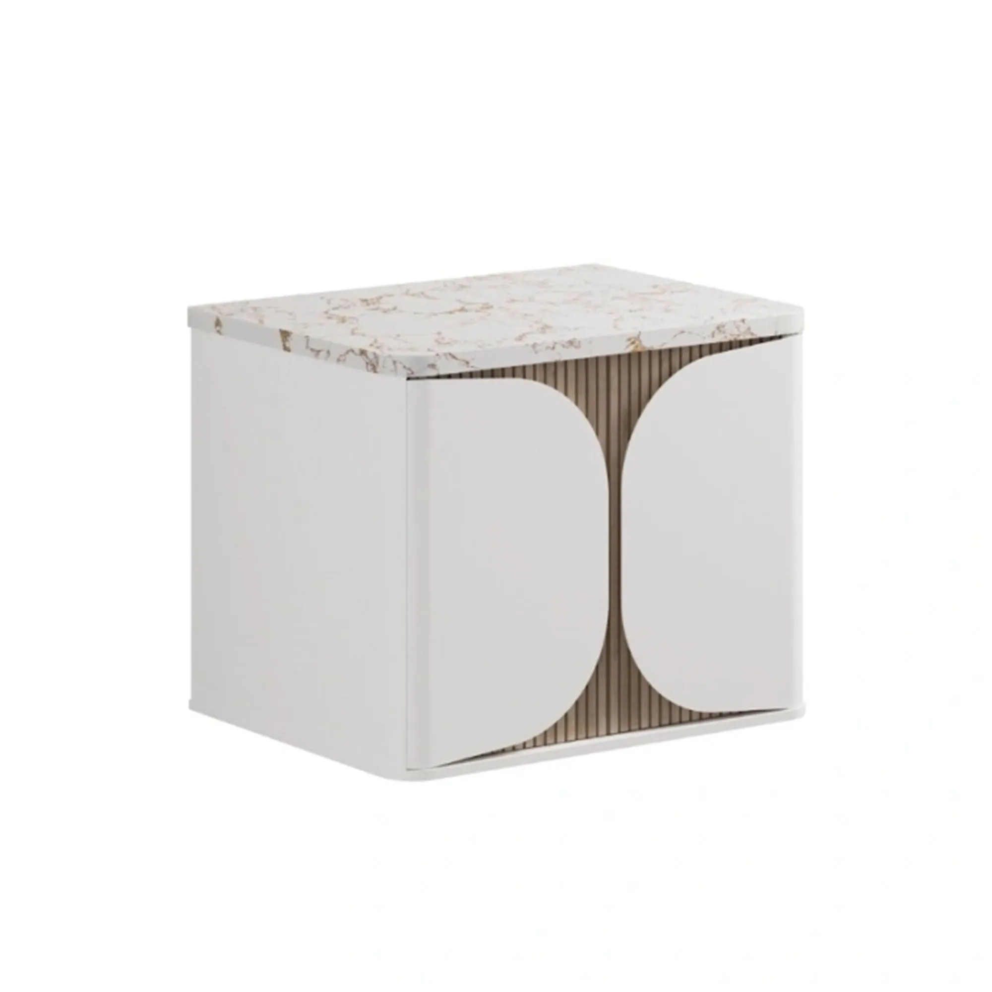Crosswater Tambour Wall Mounted Vanity Unit With Marble Effect Worktop - Matt White