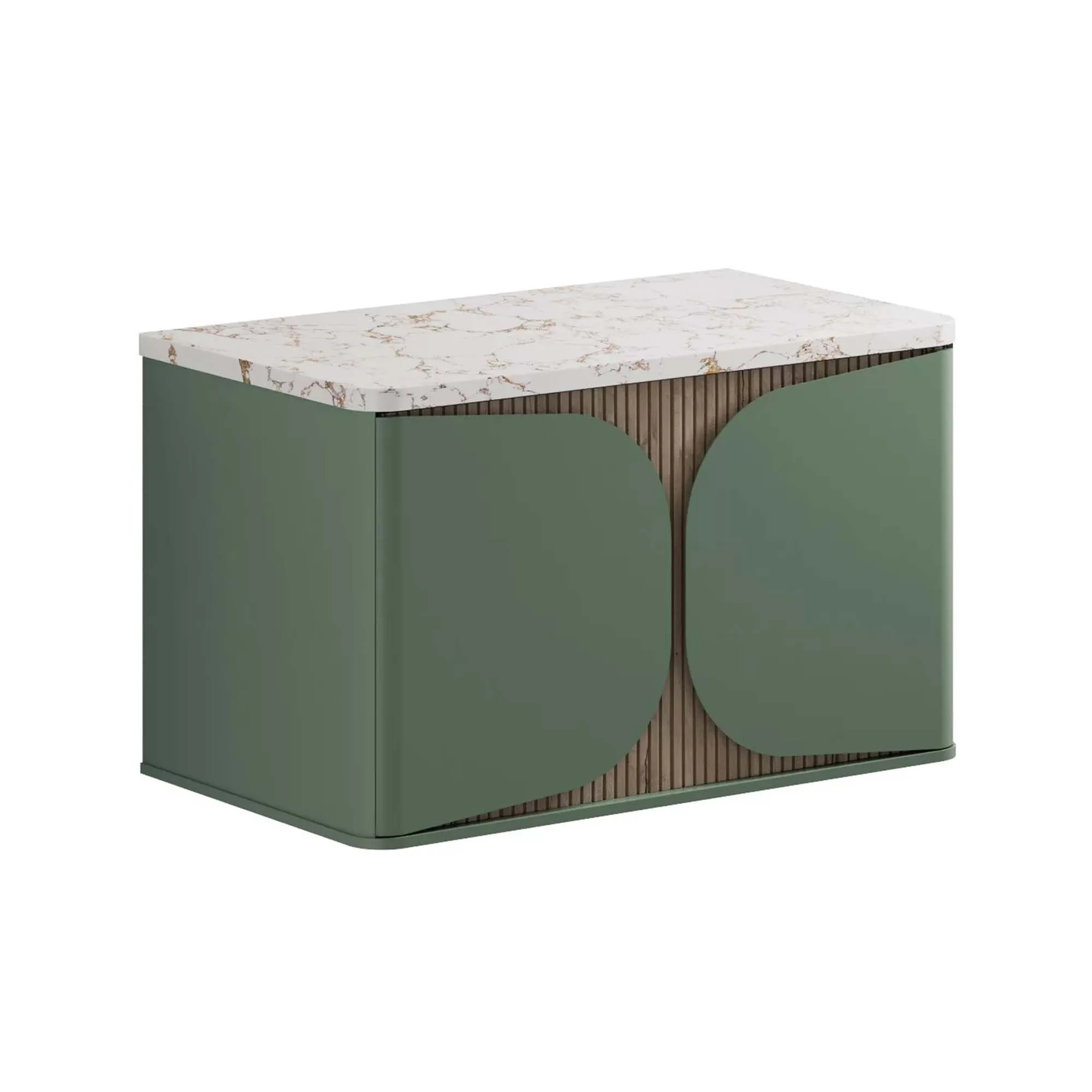 Crosswater Tambour Wall Mounted Vanity Unit With Marble Effect Worktop - Sage Green