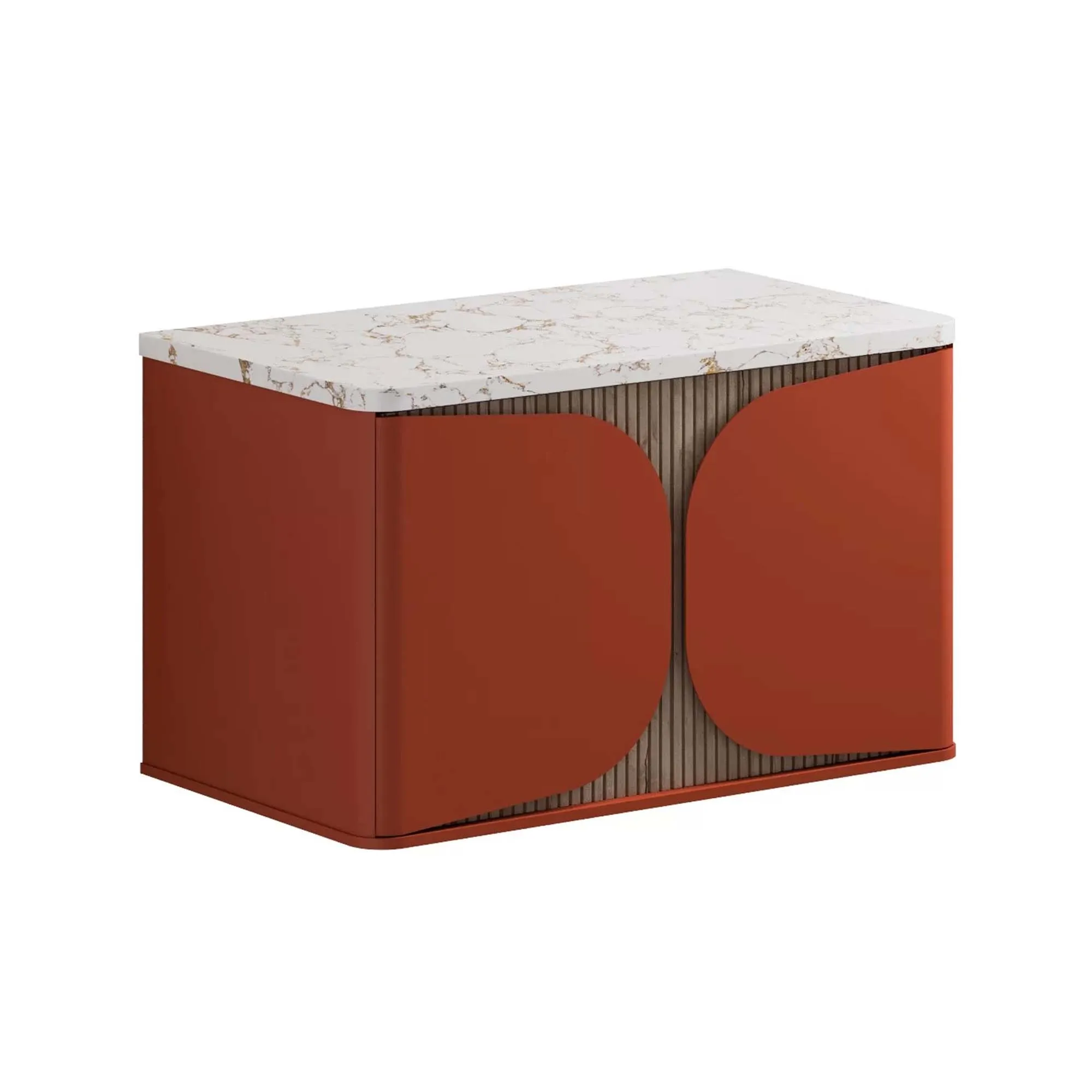 Crosswater Tambour Wall Mounted Vanity Unit With Marble Effect Worktop - Soft Clay