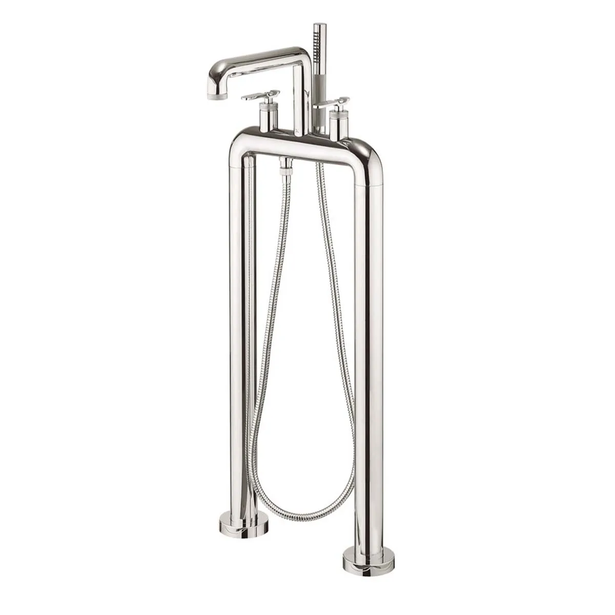 Crosswater Union Industrial Floorstanding Bath Shower Mixer With Lever Handles and Pencil Handset