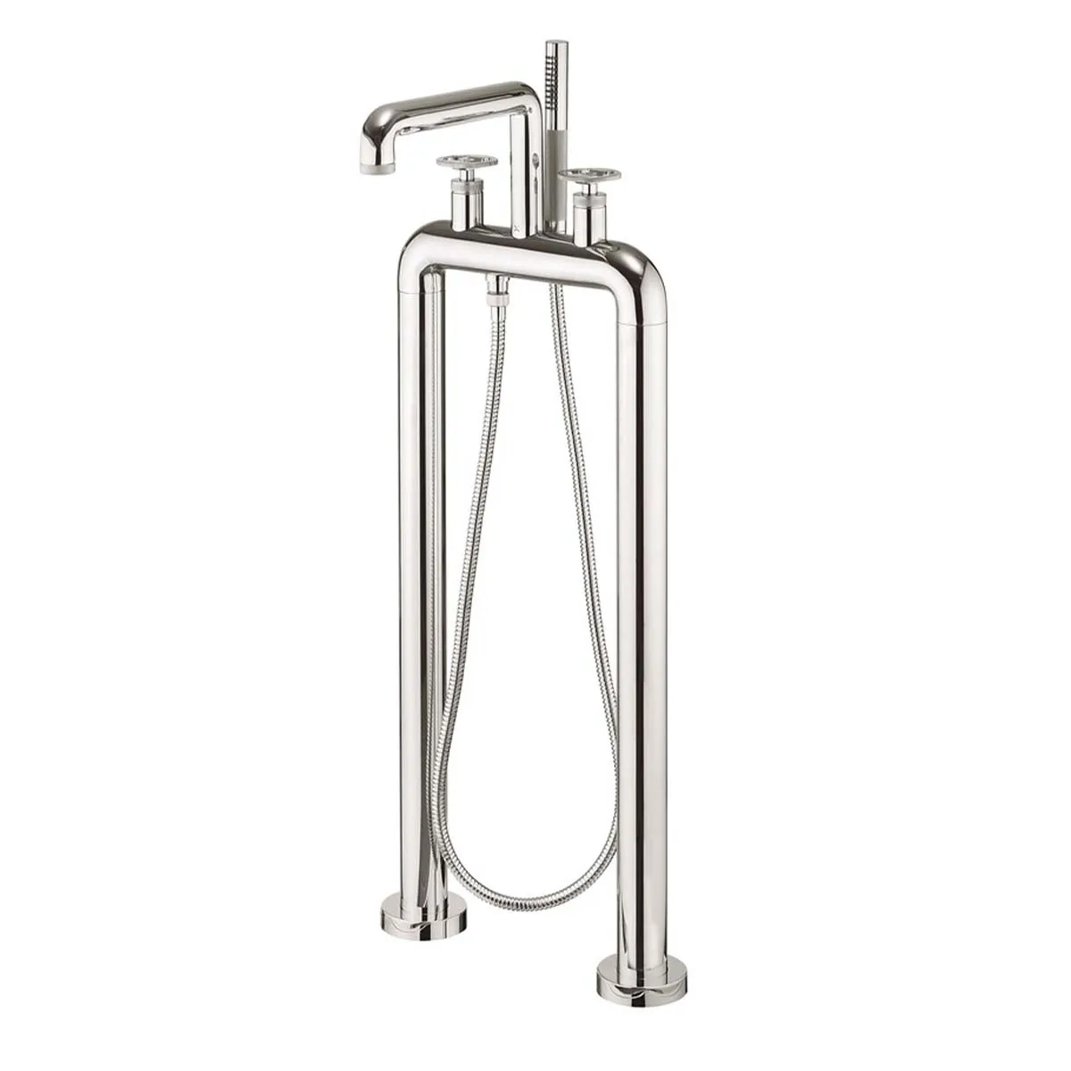 Crosswater Union Industrial Floorstanding Bath Shower Mixer With Wheel Handles and Pencil Handset