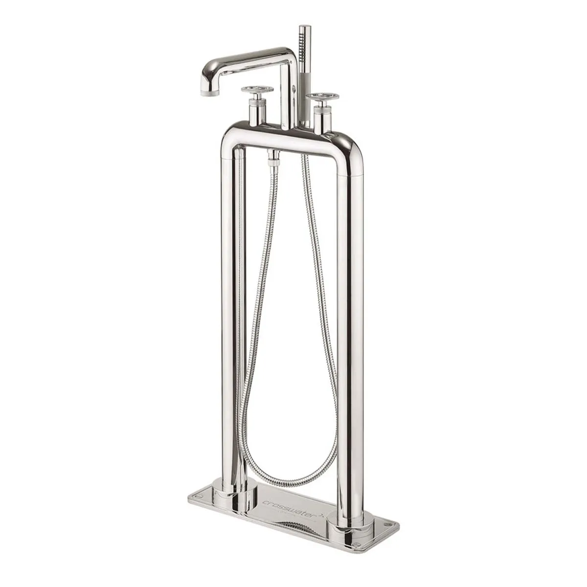 Crosswater Union Industrial Floorstanding Bath Shower Mixer With Wheel Handles and Pencil Handset