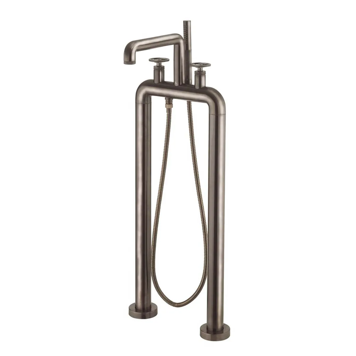 Crosswater Union Industrial Floorstanding Bath Shower Mixer With Wheel Handles and Pencil Handset
