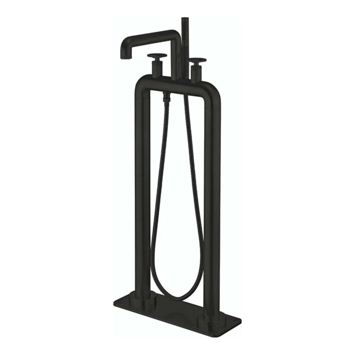Crosswater Union Industrial Floorstanding Bath Shower Mixer With Wheel Handles and Pencil Handset