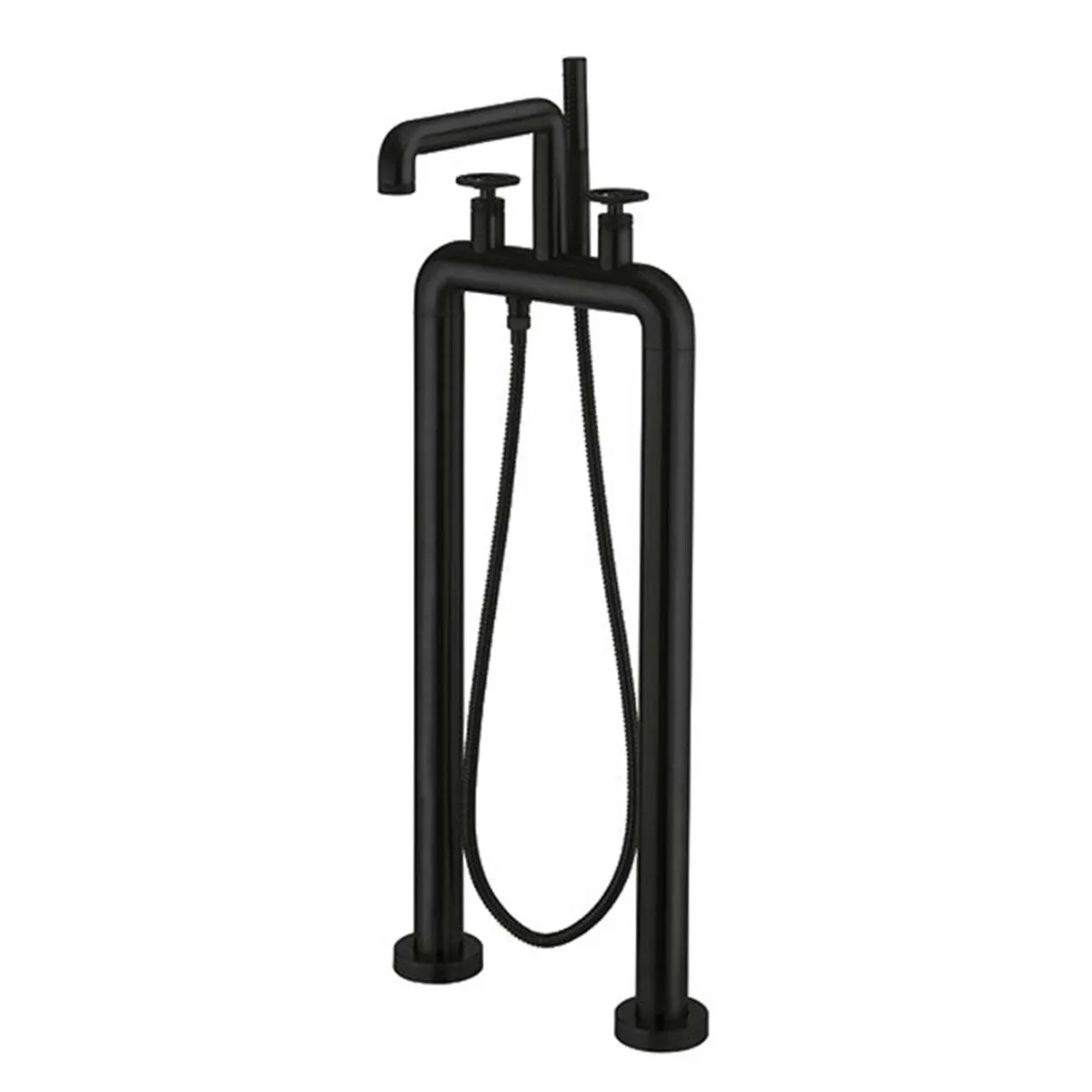 Crosswater Union Industrial Floorstanding Bath Shower Mixer With Wheel Handles and Pencil Handset