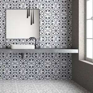 Cuban White Ornate Porcelain Tile 22x22cm Matt