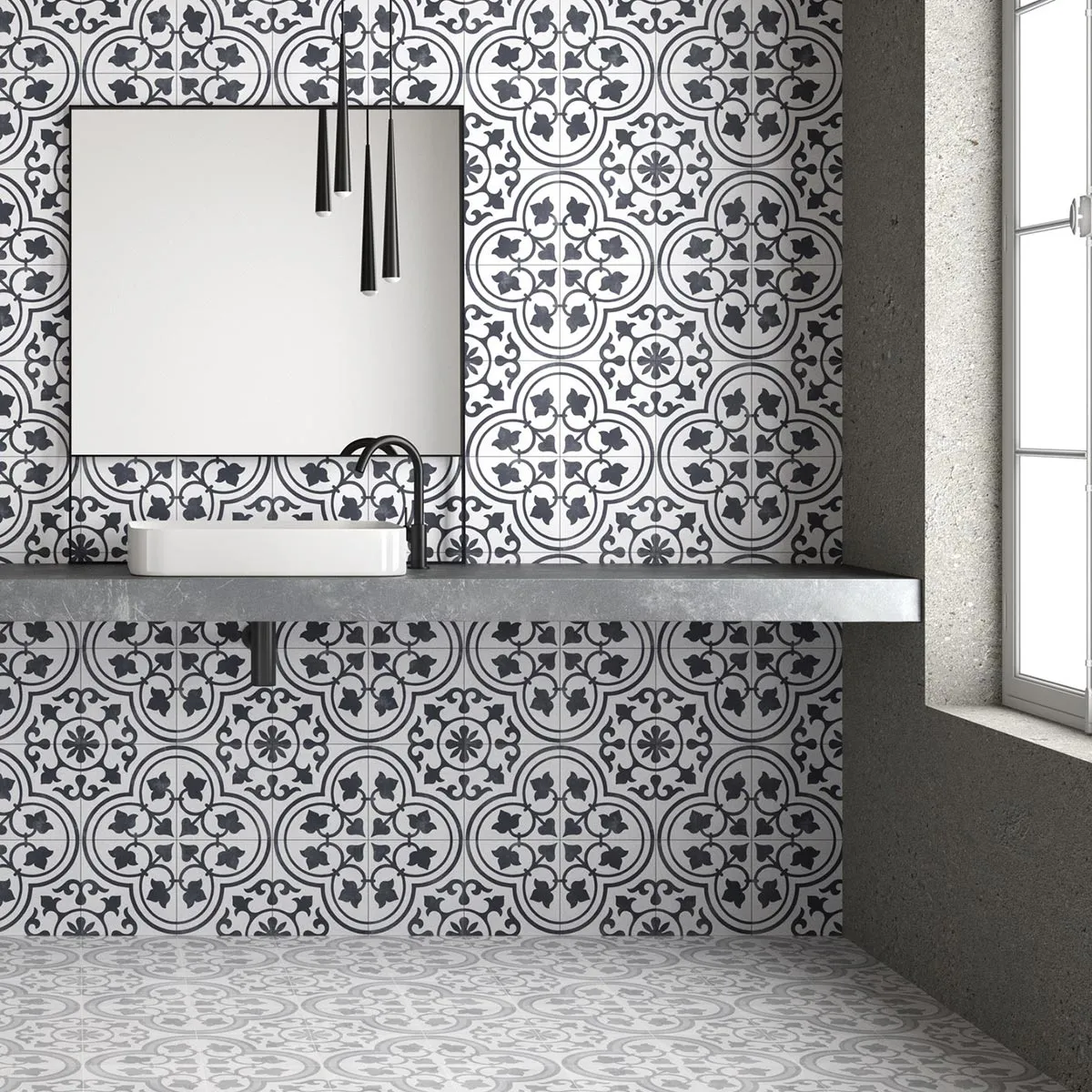 Cuban White Ornate Porcelain Tile 22x22cm Matt
