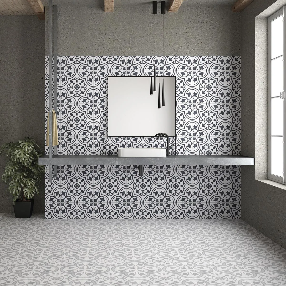 Cuban White Ornate Porcelain Tile 22x22cm Matt