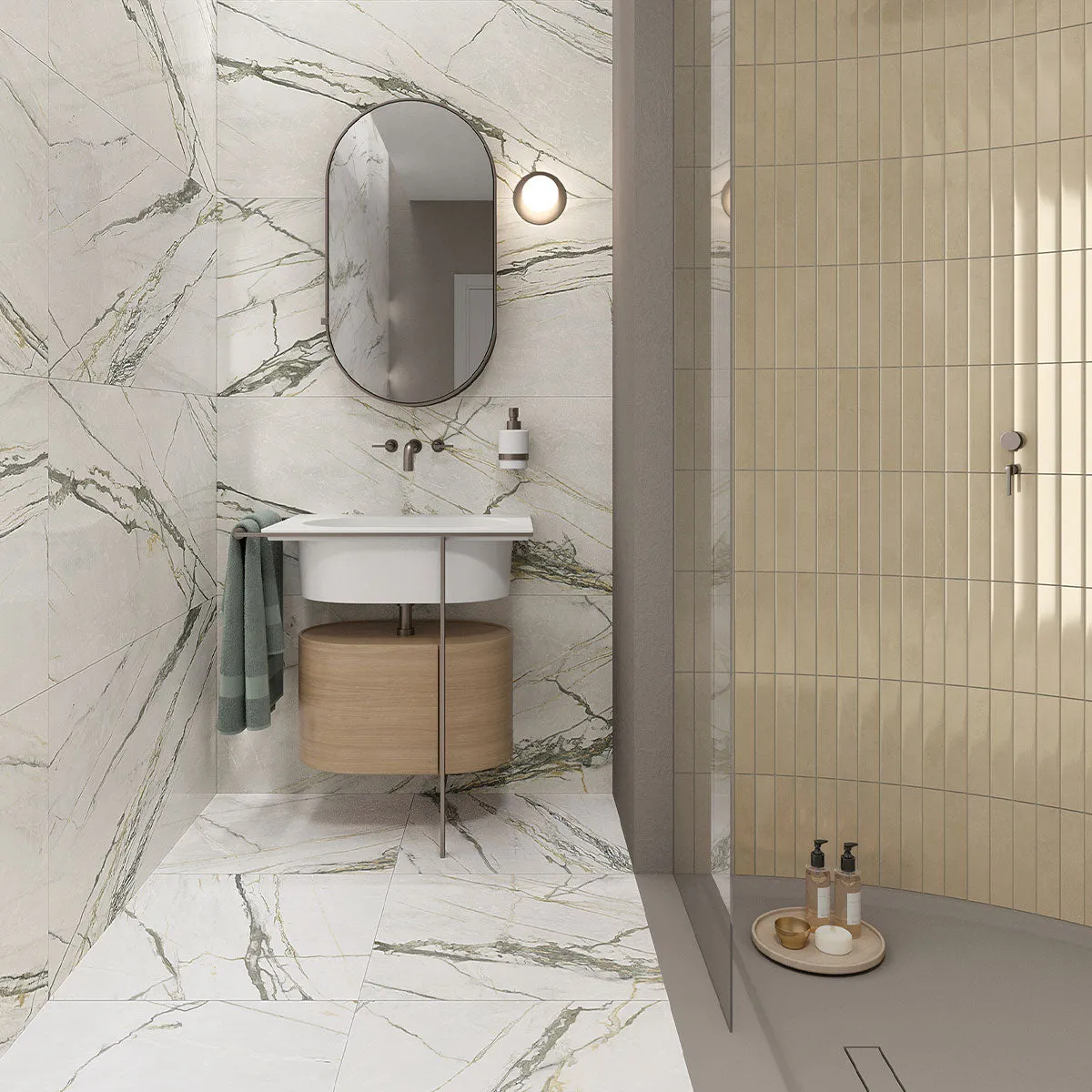 Deluxe Calacatta Green 3D Marble Effect Porcelain Tile 60x120cm Matt