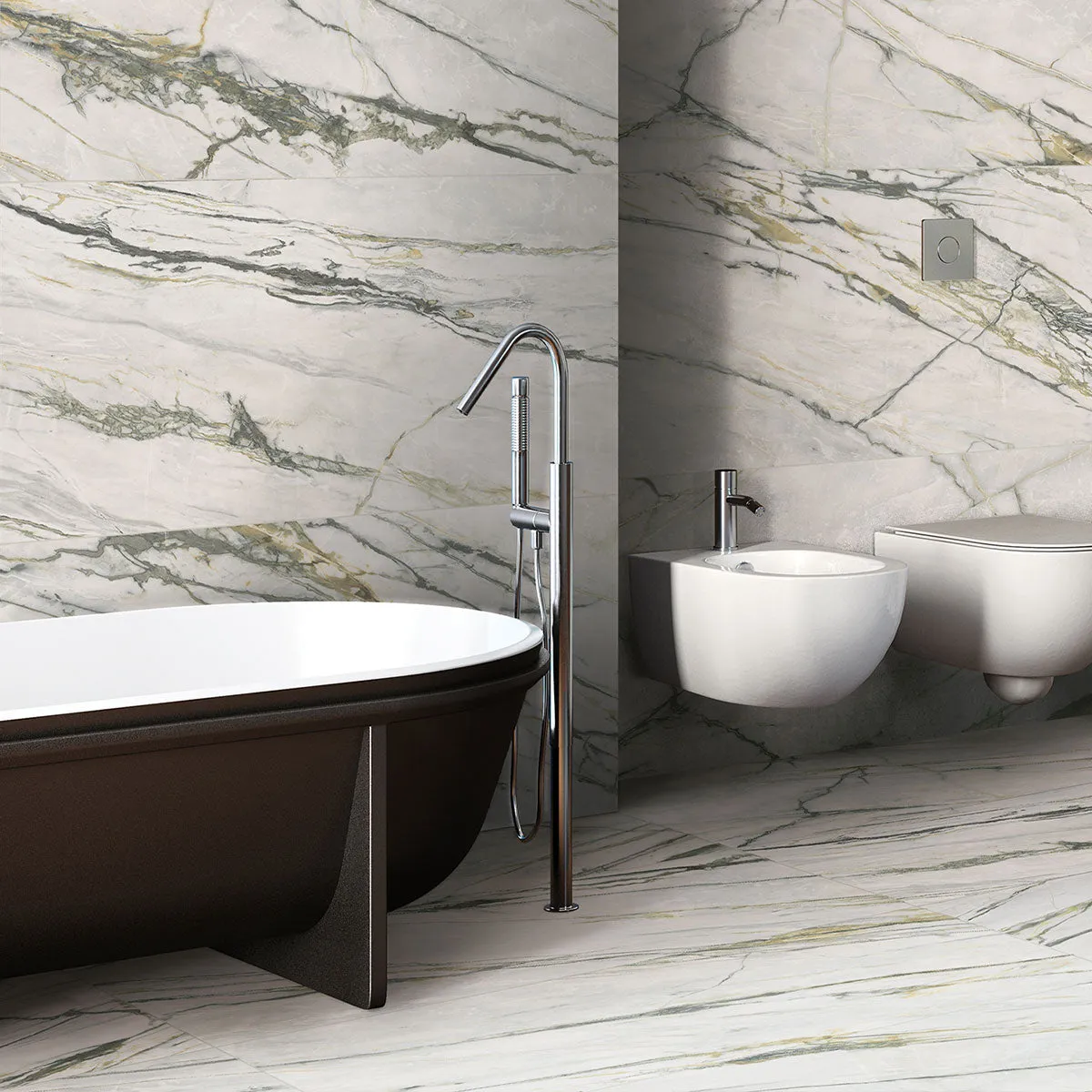 Deluxe Calacatta Green 3D Marble Effect Porcelain Tile 60x120cm Matt
