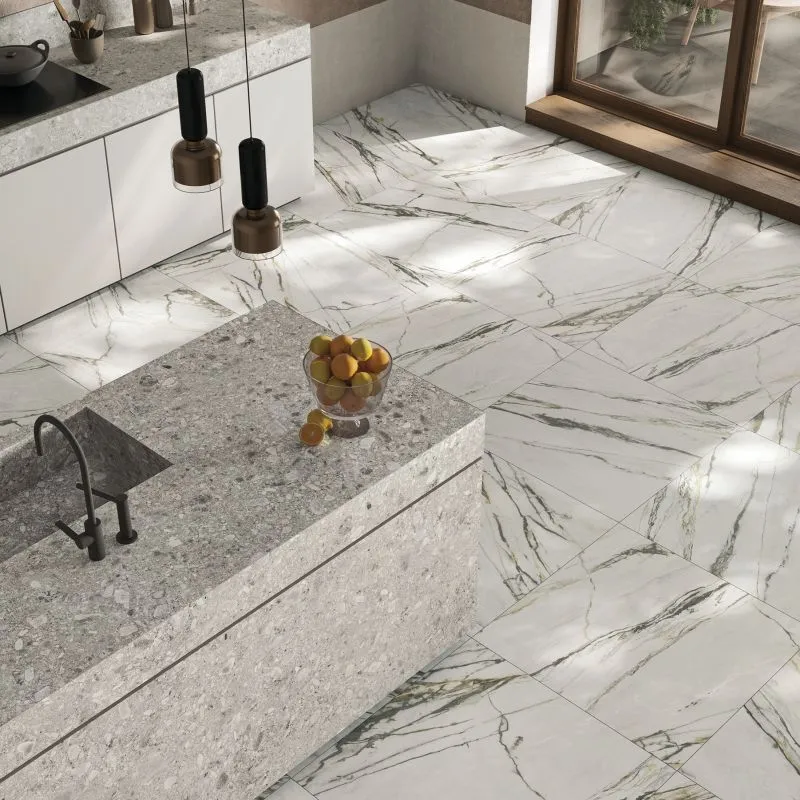 Deluxe Calacatta Green 3D Marble Effect Porcelain Tile 60x120cm Matt