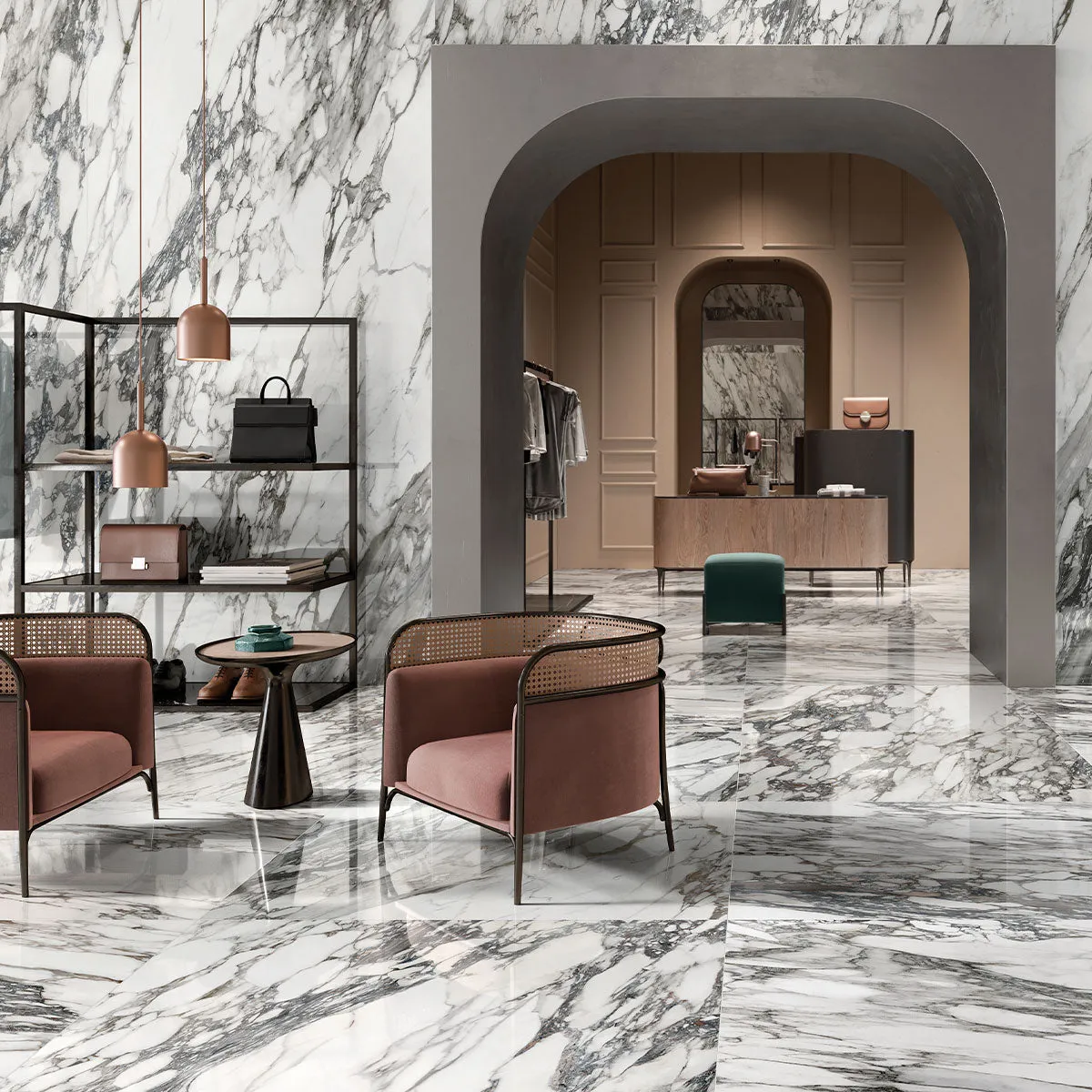 Deluxe Calacatta Macchia Vecchia Marble Effect Porcelain Tile 60x120cm Gloss