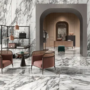 Deluxe Calacatta Macchia Vecchia Marble Effect Porcelain Tile 60x120cm Gloss