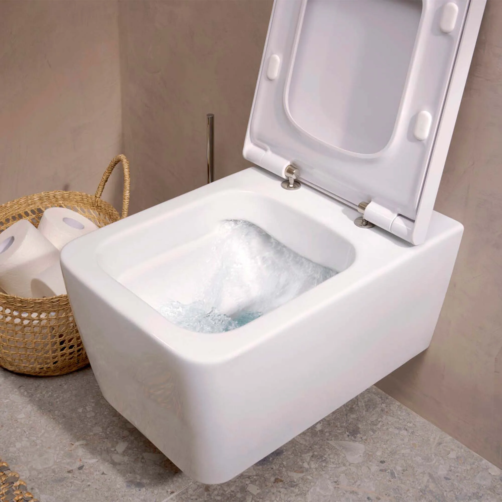 Deluxe Elupura Qube Rimless Wall Mounted WC Pan With Soft Close Toilet Seat - White