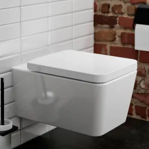 Deluxe Elupura Qube Rimless Wall Mounted WC Pan With Soft Close Toilet Seat - White