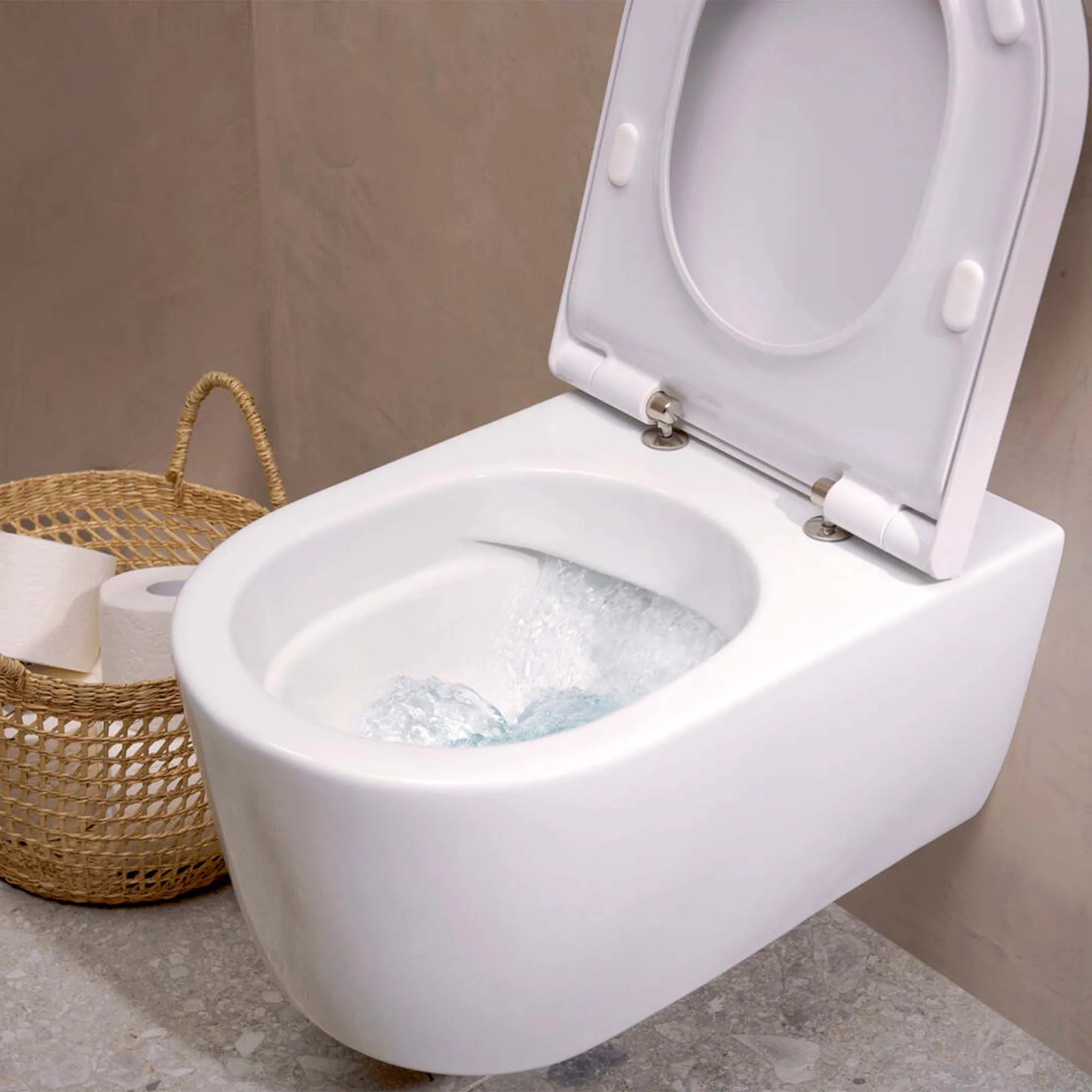 Deluxe Elupura Rimless Wall Mounted WC Pan With Soft Close Toilet Seat - Gloss White