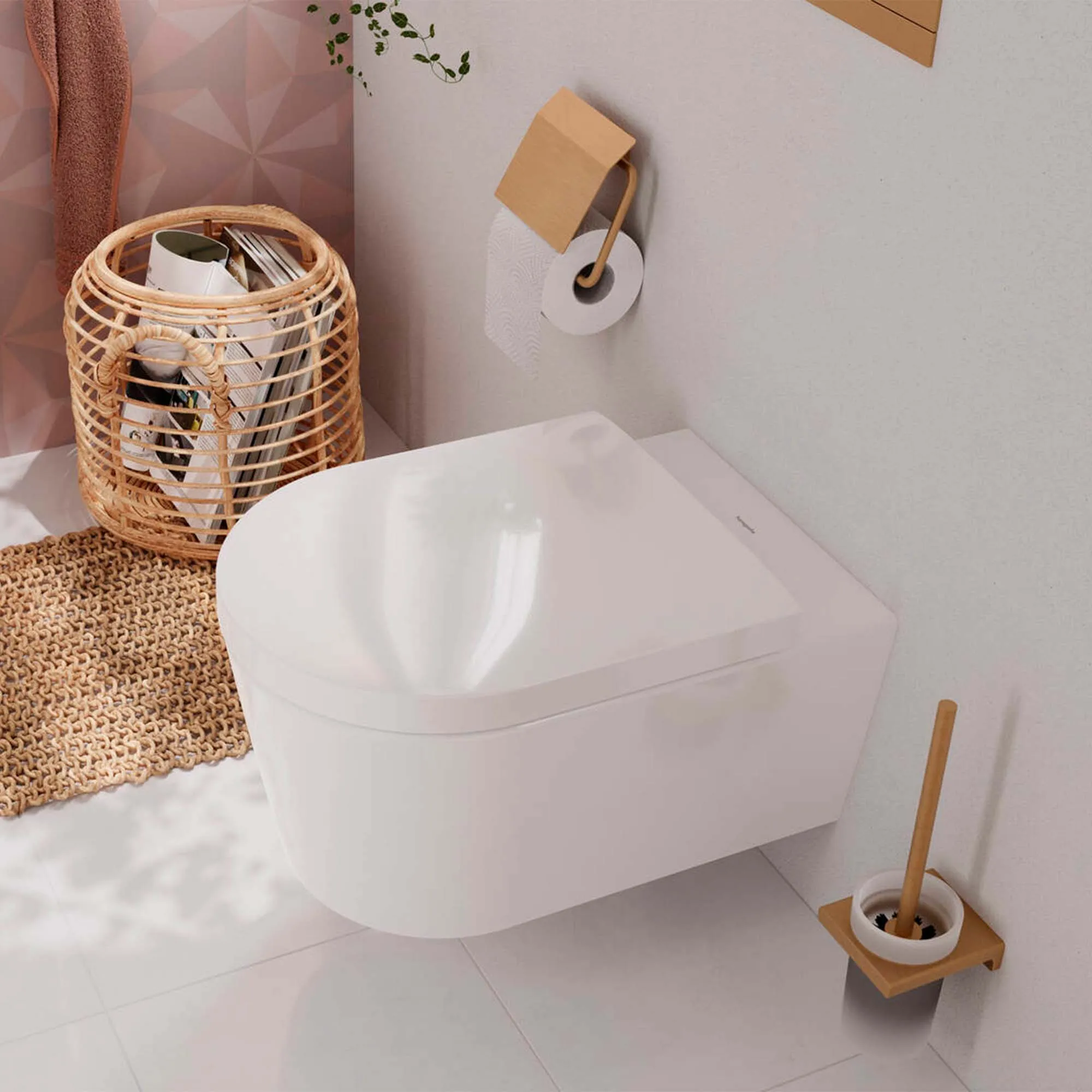 Deluxe Elupura Rimless Wall Mounted WC Pan With Soft Close Toilet Seat - Gloss White