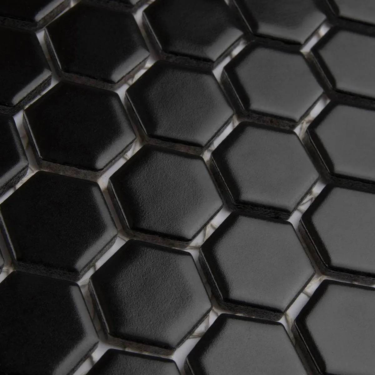 Deluxe Flower Black Hexagon Mosaic Porcelain Tile 30x29cm Matte