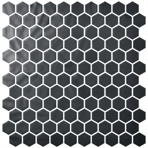 Deluxe Flower Black Hexagon Mosaic Porcelain Tile 30x29cm Matte