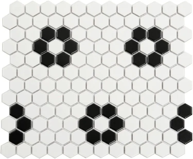 Deluxe Flower Fiore Bianco Hexagon Porcelain Mosaic Sheet 25x29cm Matt
