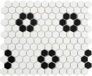 Deluxe Flower Fiore Bianco Hexagon Porcelain Mosaic Sheet 25x29cm Matt