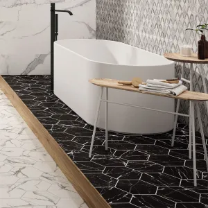 Deluxe Hex Nero Hexagonal Marble Effect Porcelain Tile 23x27cm Matt