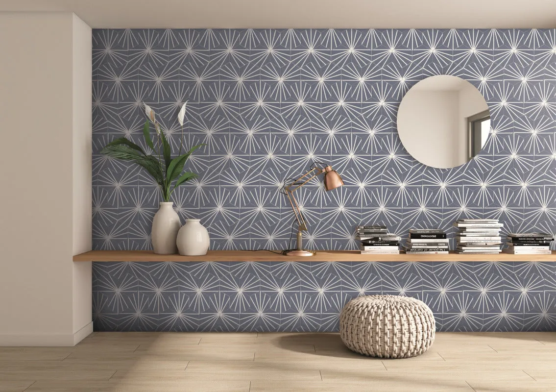 Deluxe Lilypad Azul Hex Porcelain Tile 23x20cm Matt