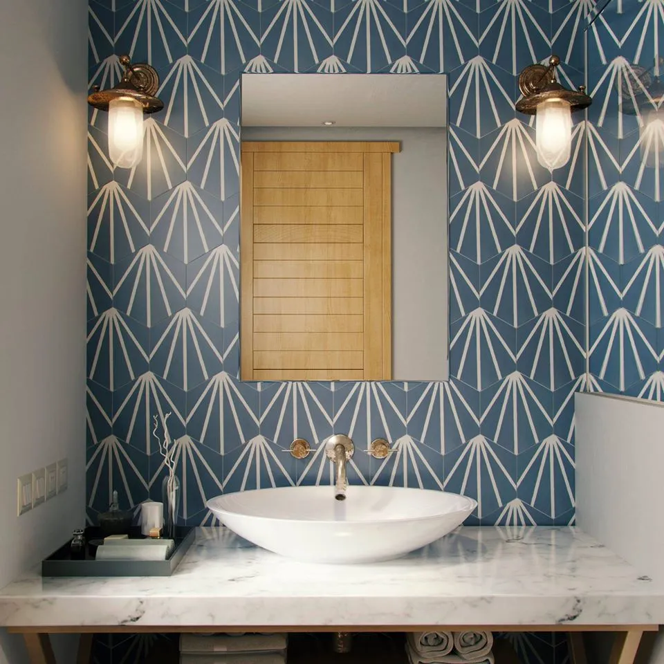 Deluxe Lilypad Azul Hex Porcelain Tile 23x20cm Matt