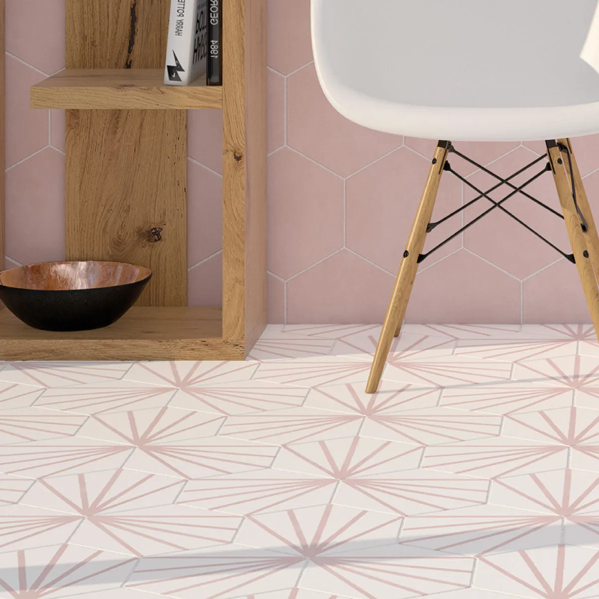 Deluxe Lilypad Line Rosa Hex Porcelain Tile 23x20cm Matt
